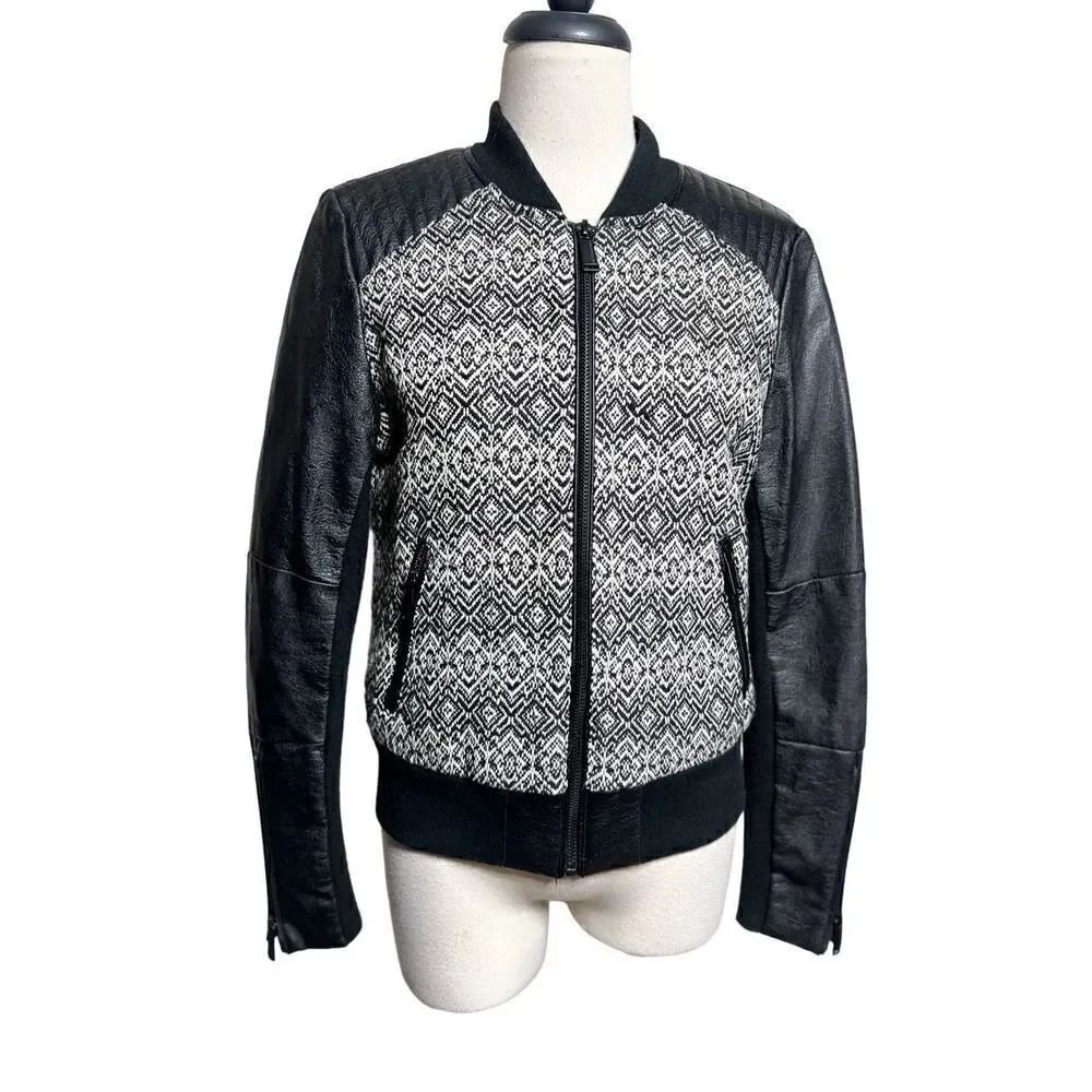 BCBGeneration Black Wool Tweed Vegan Leather Moto Jacket Size XSmall